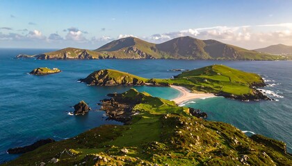 Islands, ocean, sunlit scene