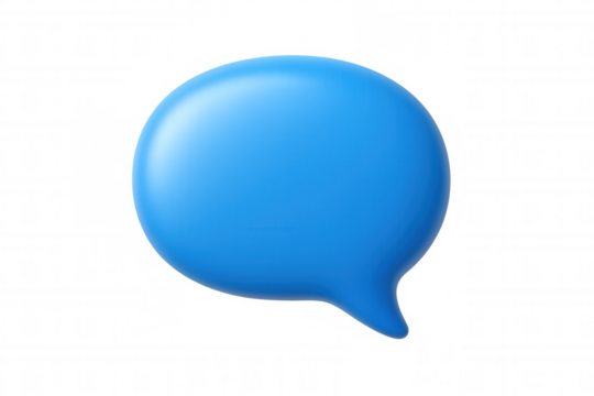 Blue 3d speech bubble icon representing chat, message, communication, and social media dialogue on transparent background