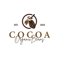 simple concept of cocoa bean logo, old vintage design and symbol of plantation plant and beverage template, illustration of brand product symbol and poster template