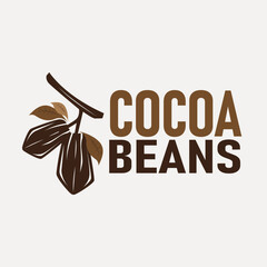 simple concept of cocoa bean logo, old vintage design and symbol of plantation plant and beverage template, illustration of brand product symbol and poster template