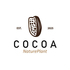 simple concept of cocoa bean logo, old vintage design and symbol of plantation plant and beverage template, illustration of brand product symbol and poster template