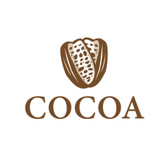 simple concept of cocoa bean logo, old vintage design and symbol of plantation plant and beverage template, illustration of brand product symbol and poster template