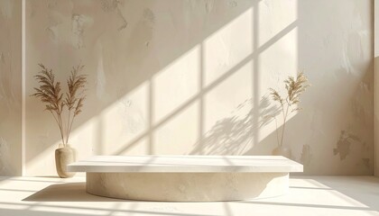 Minimal floating shelf scene with soft lighting and elegant shadows. Ideal for product placement, mockups, or branding visuals.