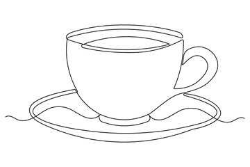 Coffee and cups continuous single line drawing in simple minimalist form