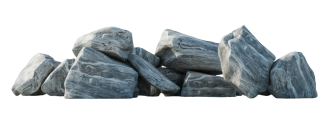 Stack of Gray Rocks with White Veins on a Transparent Background