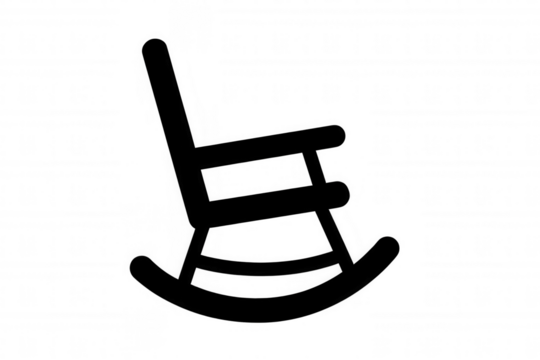 Rocking chair black silhouette icon representing relaxation, retirement, old age, comfort, and peace, transparent background