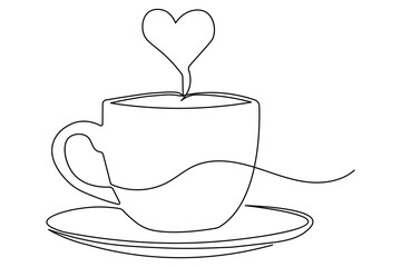 Abstract coffee and cups continuous one line drawing minimal illustration