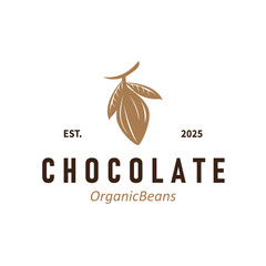 simple concept of cocoa bean logo, old vintage design and symbol of plantation plant and beverage template, illustration of brand product symbol and poster template