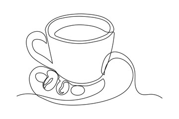 Continuous one line drawing of coffee and cups in modern minimalist art