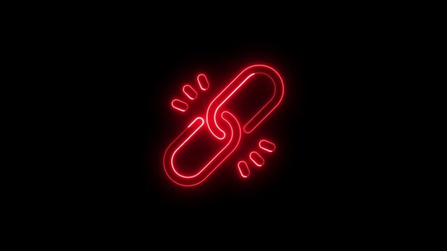 Glowing neon chain link icon animation abstract backlink connection symbol design. Abstract neon glowing of chain icon. Chain icon in continuous line of chain icon. 4k video motion animation.