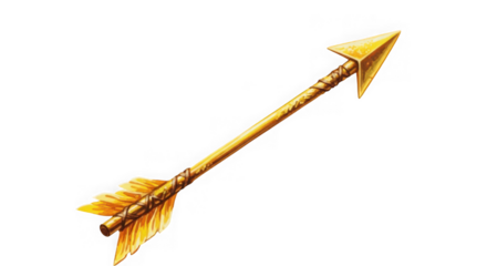 Golden arrow isolated on transparent background, a symbol of direction and aim
