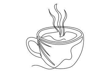 Minimal coffee and cups continuous one line drawing isolated on white