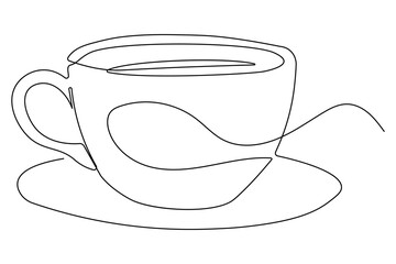 Minimal line art of coffee and cups continuous outline illustration