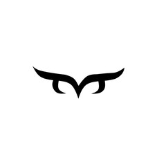 A stylized black silhouette of an owl's eyes and brow forming a fierce, minimalist mask shape. Represents wisdom, nocturnal, security, or gaming.