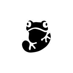 A cute black silhouette of a frog with large, expressive eyes. Playful and charming minimalist amphibian logo for nature, children's brands, or gaming.