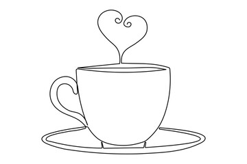 Minimalist style coffee and cups continuous one line art outline design