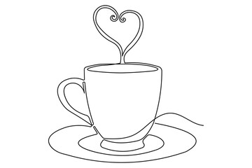 Modern minimalist coffee and cups in one continuous line art outline