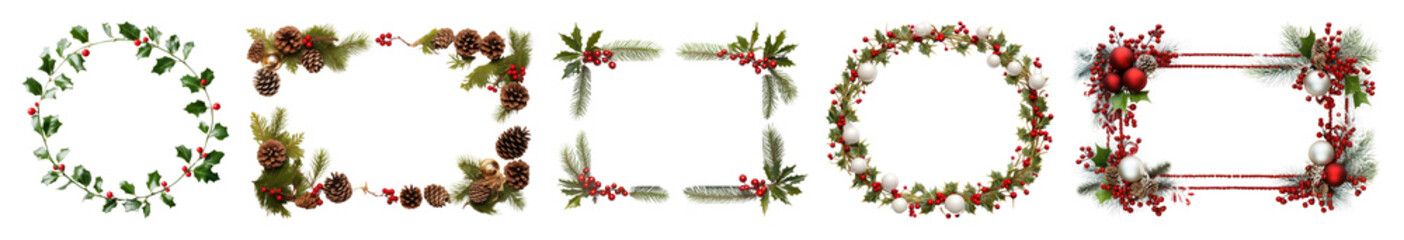 PNG Festive holiday wreath frames, element set on transparent background