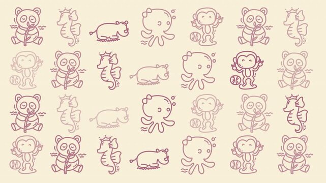 Pattern of cartoon animals including panda, seahorse, hippo, octopus, and monkey.