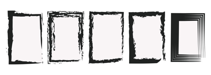 Vector art of collection of five black grunge frames