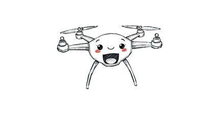 Fototapeta premium Hand-drawn sketch, drone attraction, adorable and cute, charming features, rough lines, textured pencil strokes, white background, with a seamless color blend