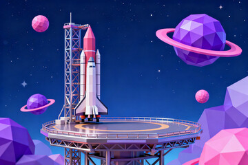 Space shuttle launch with planets