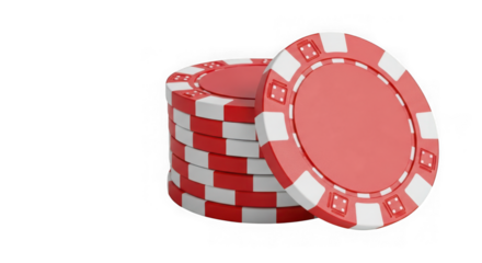 Stack of red and white poker chips isolated on transparent background, 3d rendering