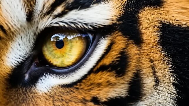 Close up of a tigers eye showing detail and beauty in nature.