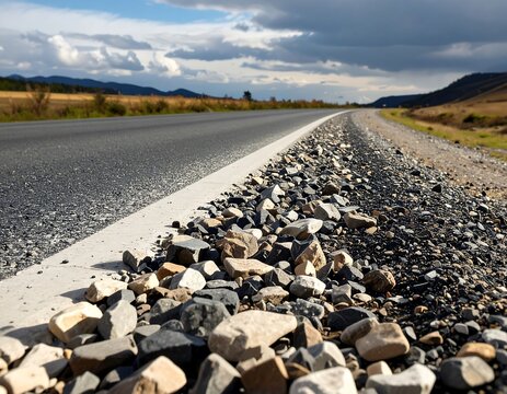Asphalt road edge with gravel - Powered by Adobe