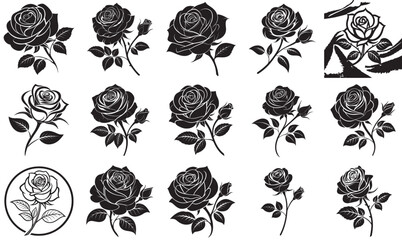 Classic Rose Silhouettes – Elegant Black Floral Vector Pack