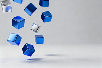 Floating Blue and Silver Cubes
