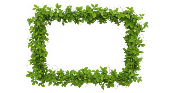 Green leaf frame isolated on transparent background, perfect for adding text or images