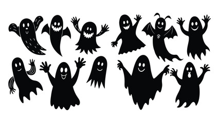 Untitled-2 Cute and spooky ghost silhouettes with waving arms, floating, and hiding poses