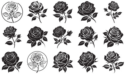 Floral Design Elements – Black Rose Silhouette Vector Collection
