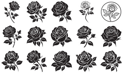 Floral Design Elements – Black Rose Silhouette Vector Collection