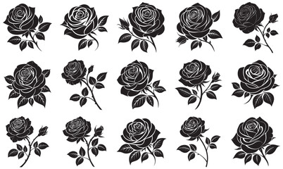 Floral Design Elements – Black Rose Silhouette Vector Collection