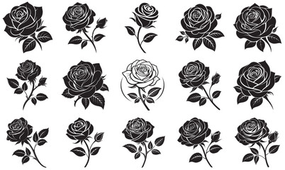Floral Silhouette Vector Collection – Elegant Black Rose Designs