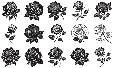 Floral Silhouette Vector Collection – Elegant Black Rose Designs