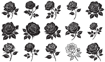Floral Silhouette Vector Collection – Elegant Black Rose Designs