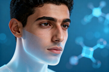 Closeup portrait of a young man with digital overlay