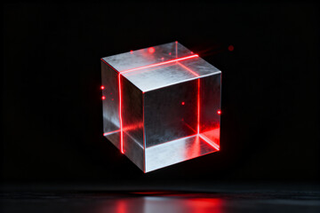 Metallic cube with red laser lines