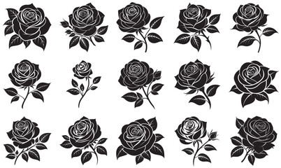Floral Silhouette Vector Collection – Elegant Black Rose Designs