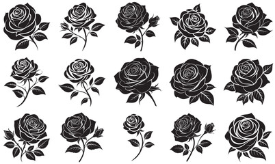 Floral Silhouette Vector Collection – Elegant Black Rose Designs