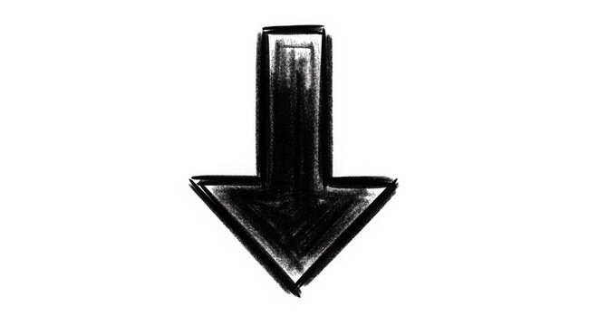 Hand drawn arrow pointing down isolated on transparent background, sketch style