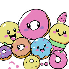 	Happy Cartoon Donuts and Sweets easter eggs and bunny