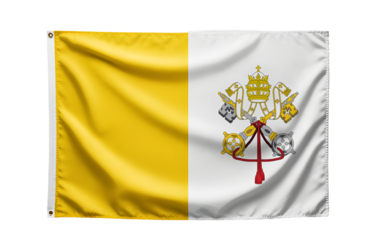 Vatican City flag waving, showcasing national pride and symbol of faith in white and gold, perfect for travel and cultural events