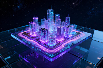 Futuristic cityscape in space