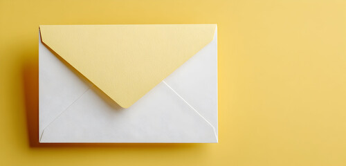 Elegant white envelope with a soft yellow liner perfect for invitations, announcements, or personalized greetings on a stylish yellow background