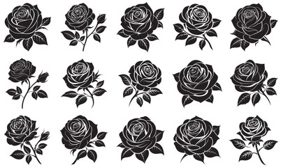 Vintage Black Rose Silhouettes – Botanical Vector Elements