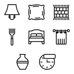 Household objects icons lamp pillow